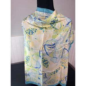 Talbots Silk Scarf Made in Italy Butterfly Print Turquoise Green 26x26 Square